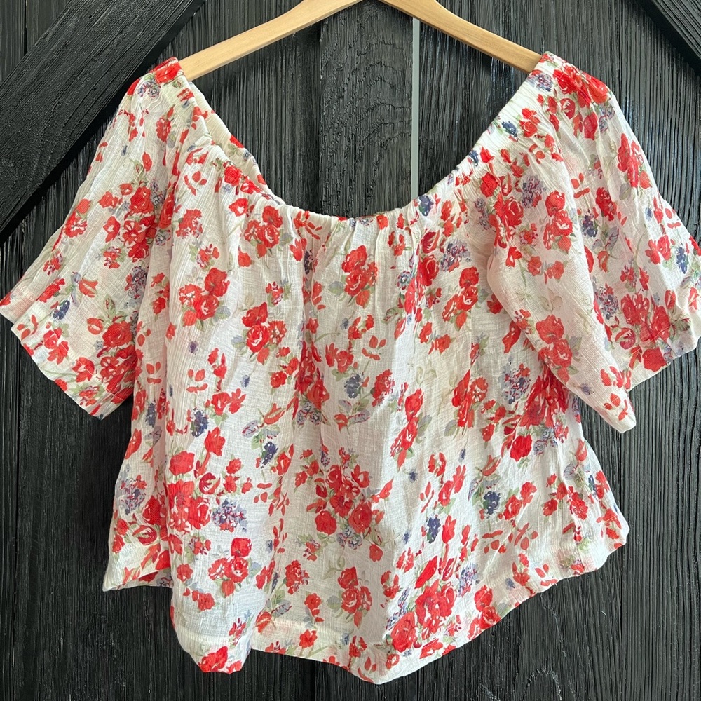 Reformation top: flowy, off-shoulder, and crop!
